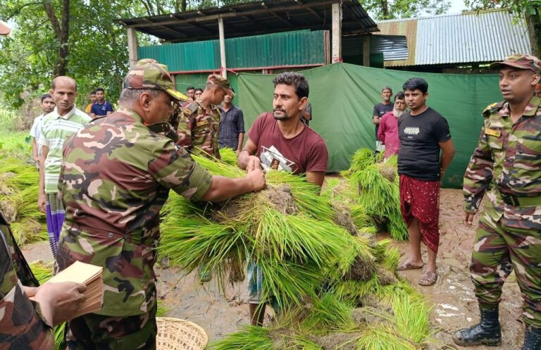 কুমিল্লা বুড়িচংয়ে প্রায় শতাধিক পরিবারের মাঝে ধানের চারা, টিন ও নগদ অর্থ বিতরণ করেছে সেনাবাহিনী